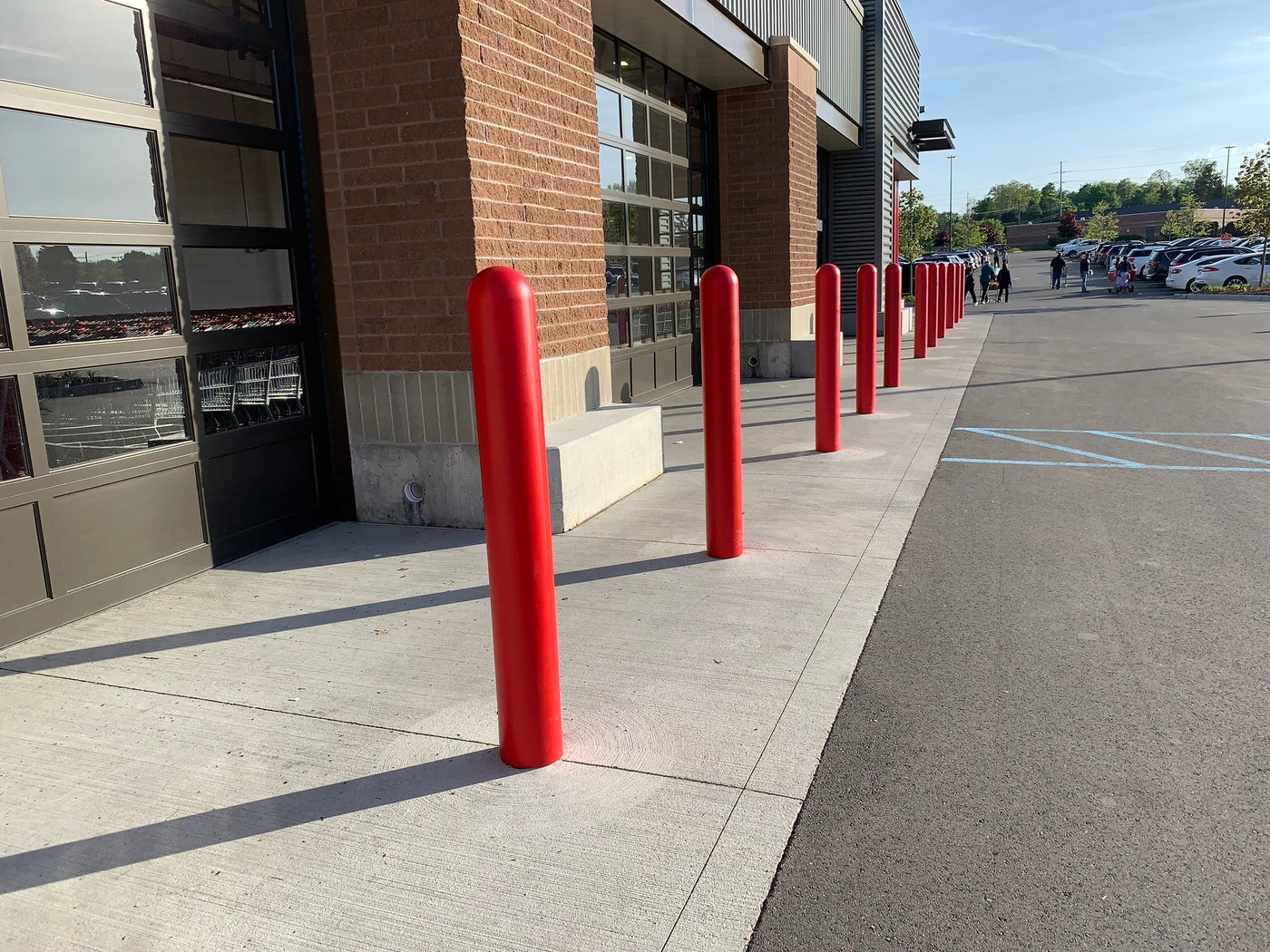 Yellow bollard covers at Costco store