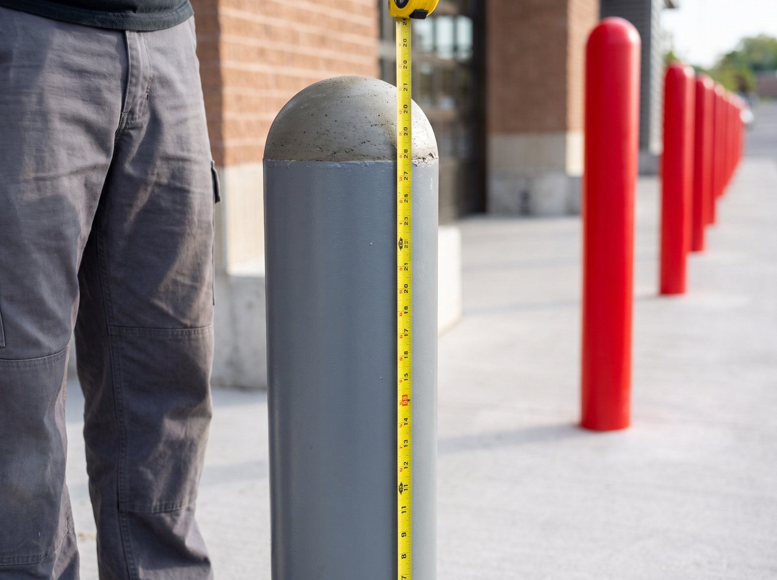Concrete-filled post with a domed top: tape from the base of the pipe to the top of the dome